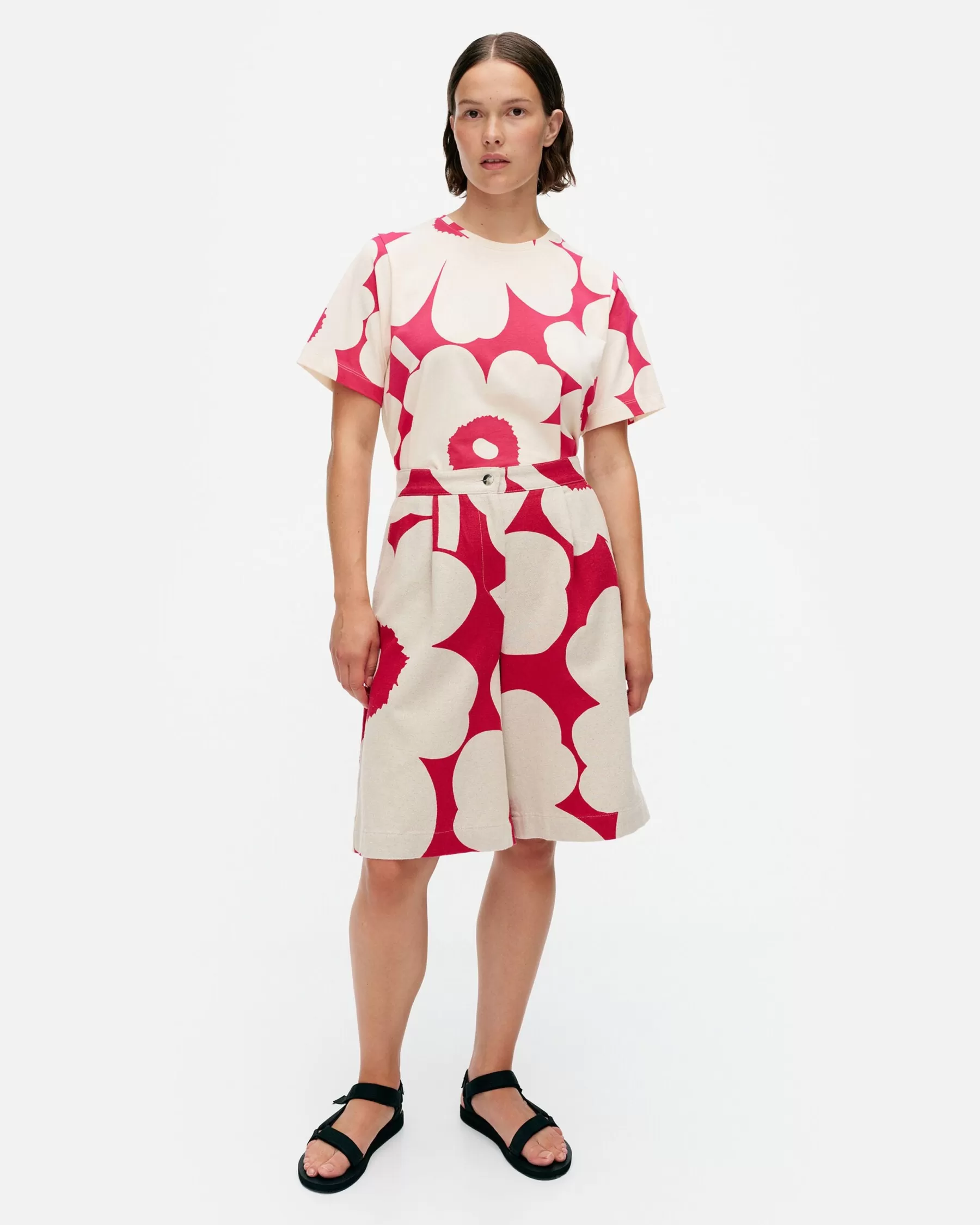 Store Marimekko Hyu00F6Ky Unikko Puuvillapellavashortsit