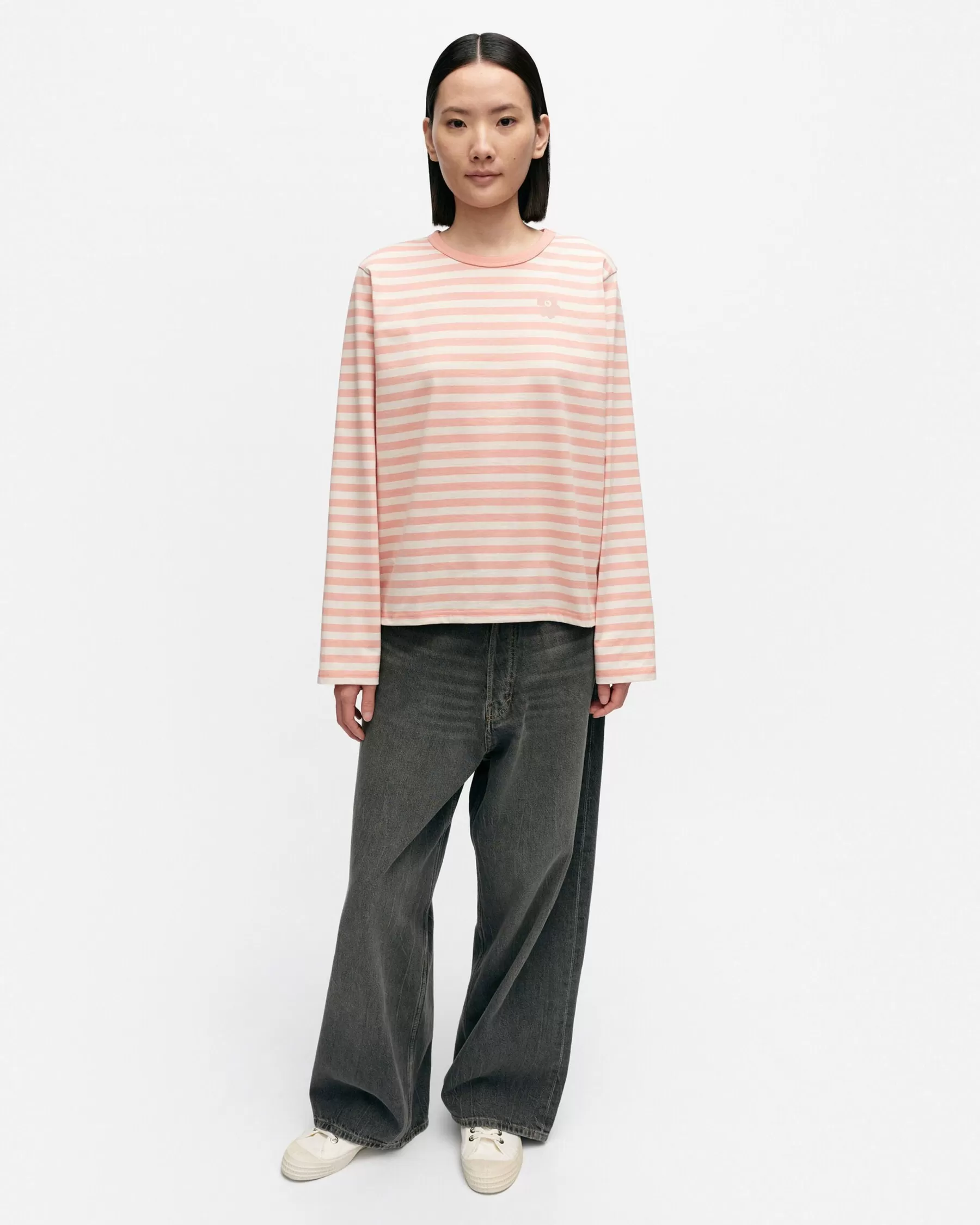 Outlet Marimekko Kioski Tasaraita Relaxed Longsleeve Trikoopaita